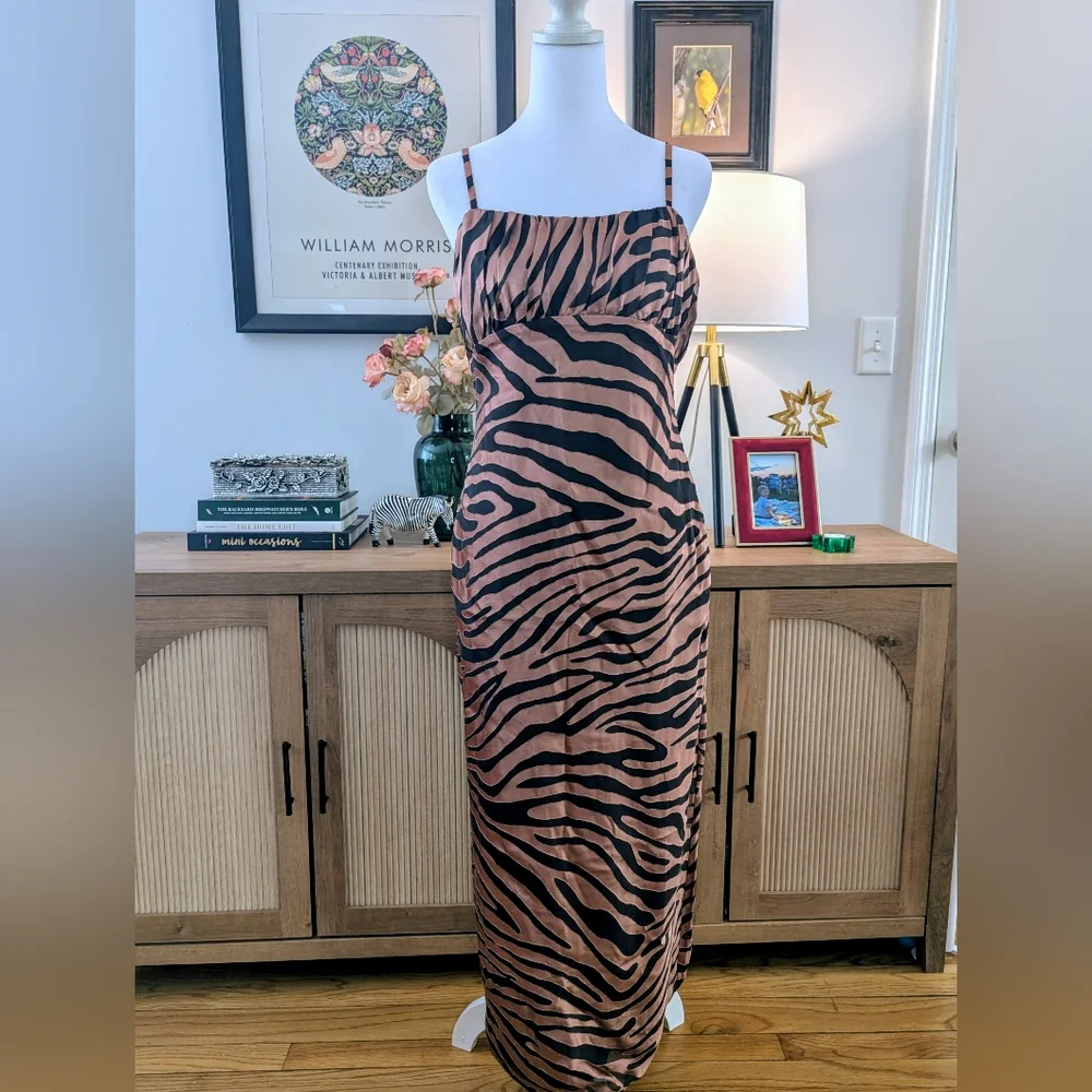 Hutch Pink and Black Zebra-Print Midi Slip Dress with Side Slit - Picture 7 of 7